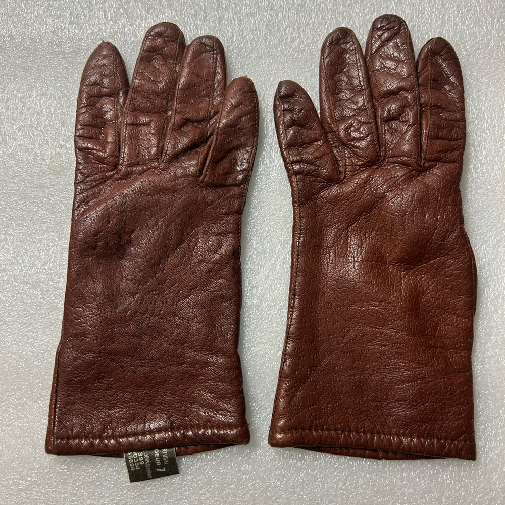 Brown Leather Gloves size 7 made in Portugal